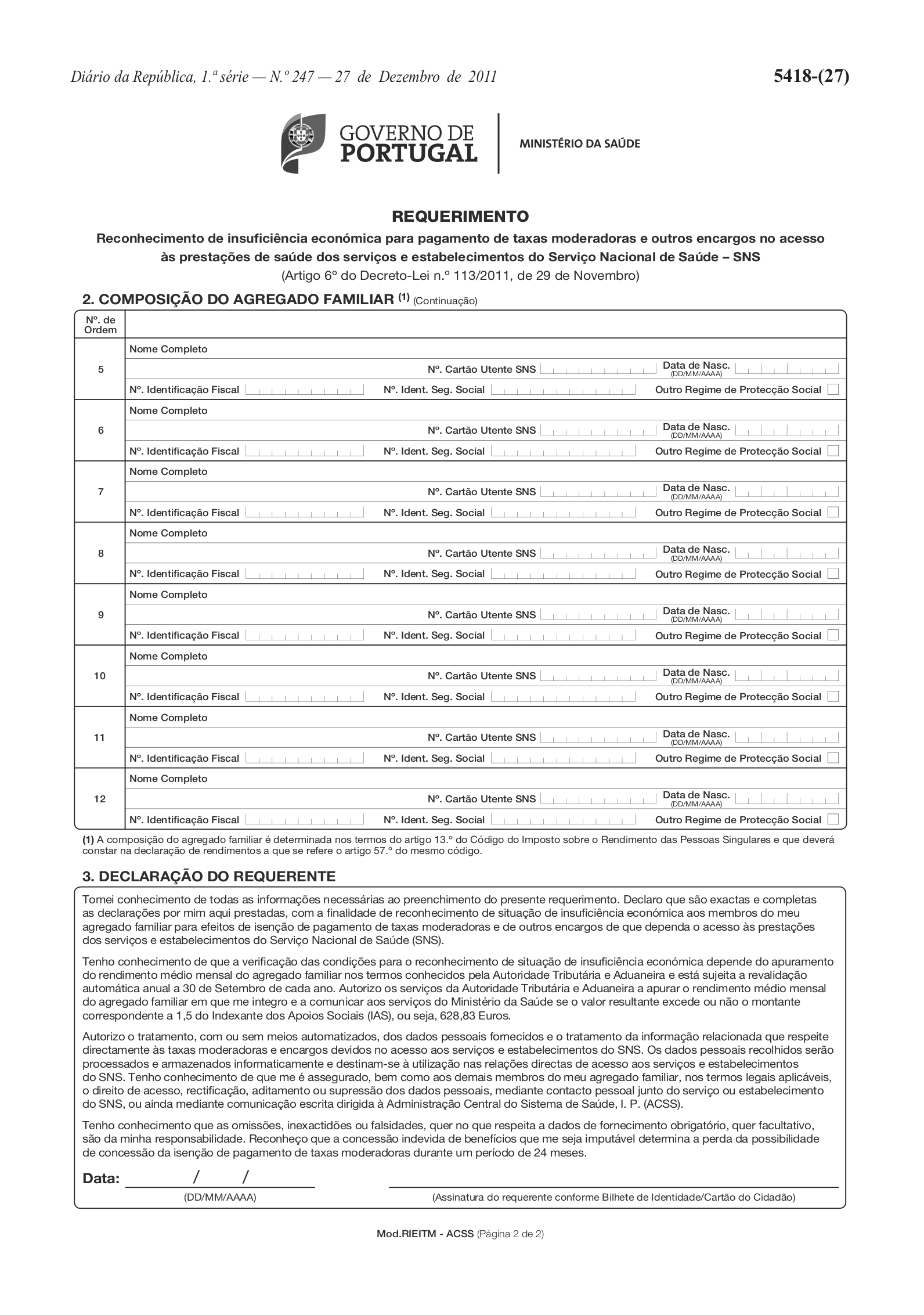 Requerimento Insuficiência Económica Taxas Moderadoras 2012 - Página 2